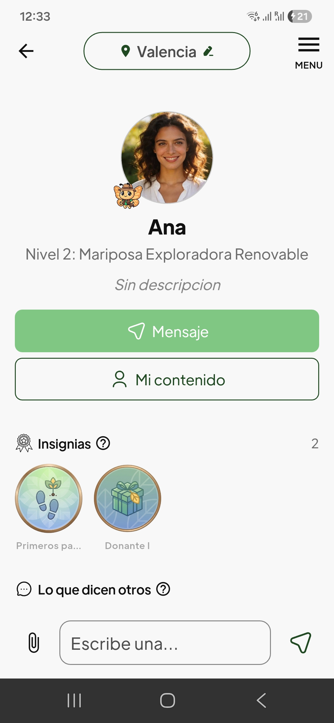 Givore app user profile with badges levels and recommendations