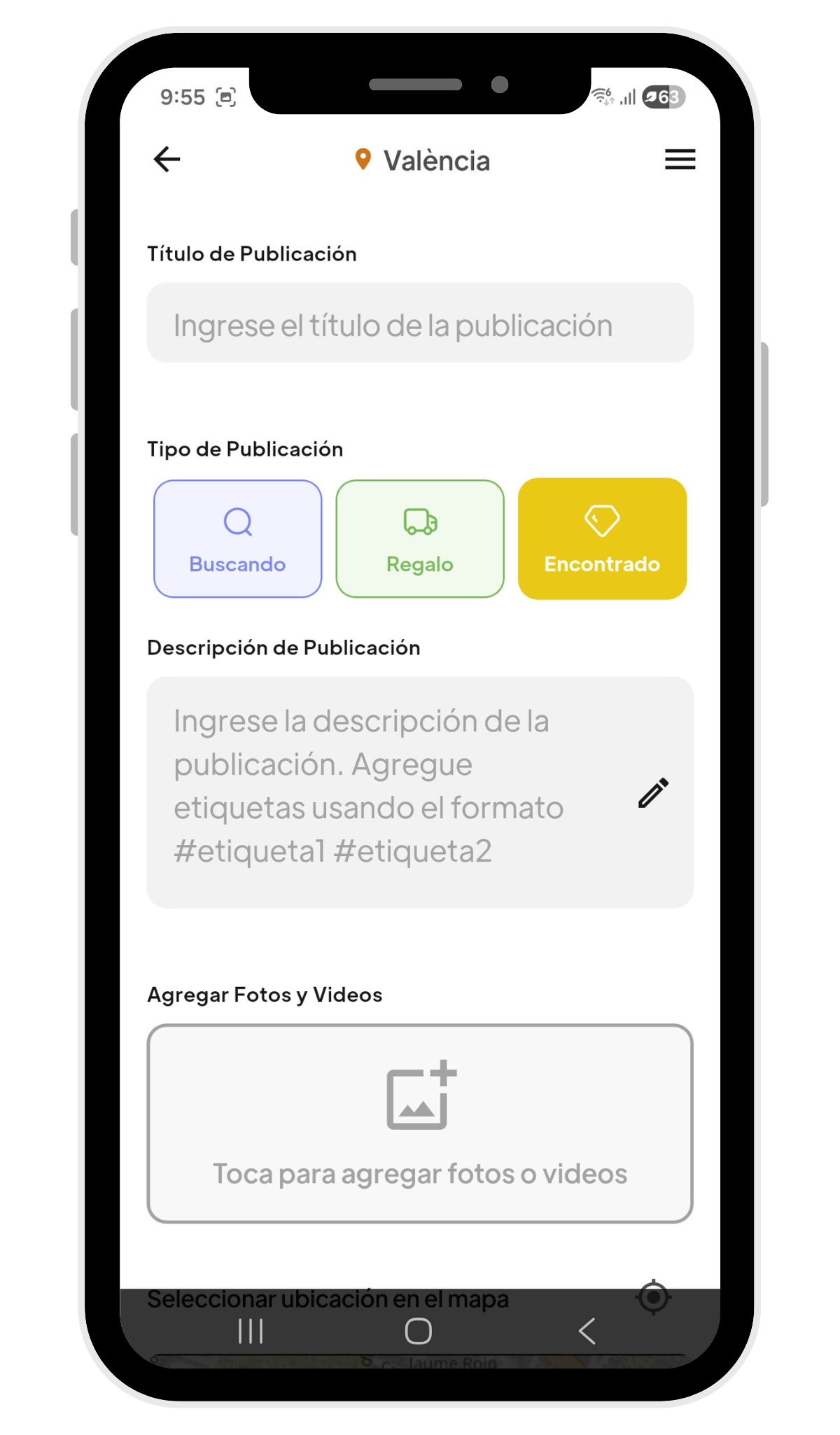 Givore app simple post creation interface