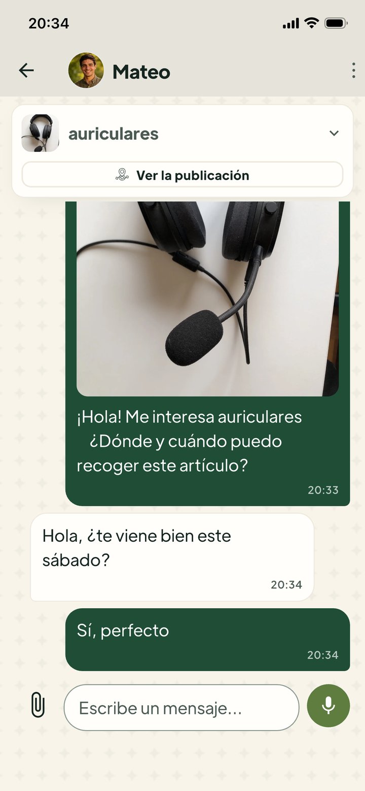 Conversación en el chat integrado de la app Givore