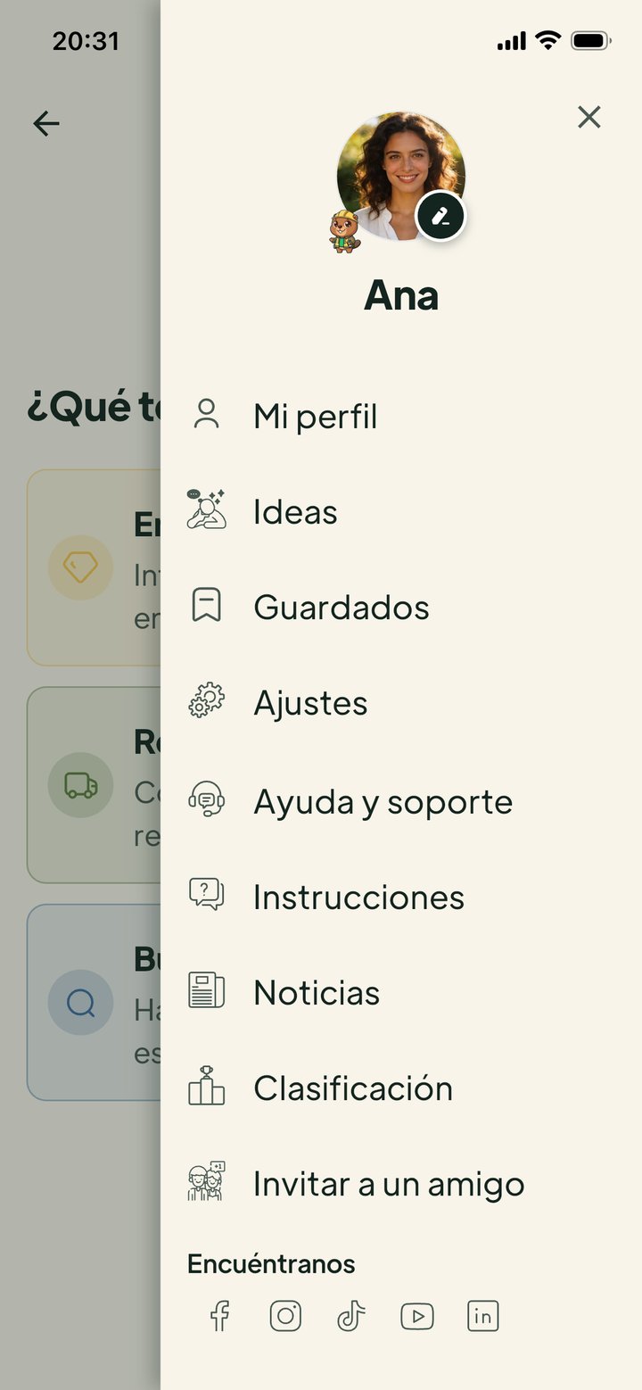Menú principal de la app Givore