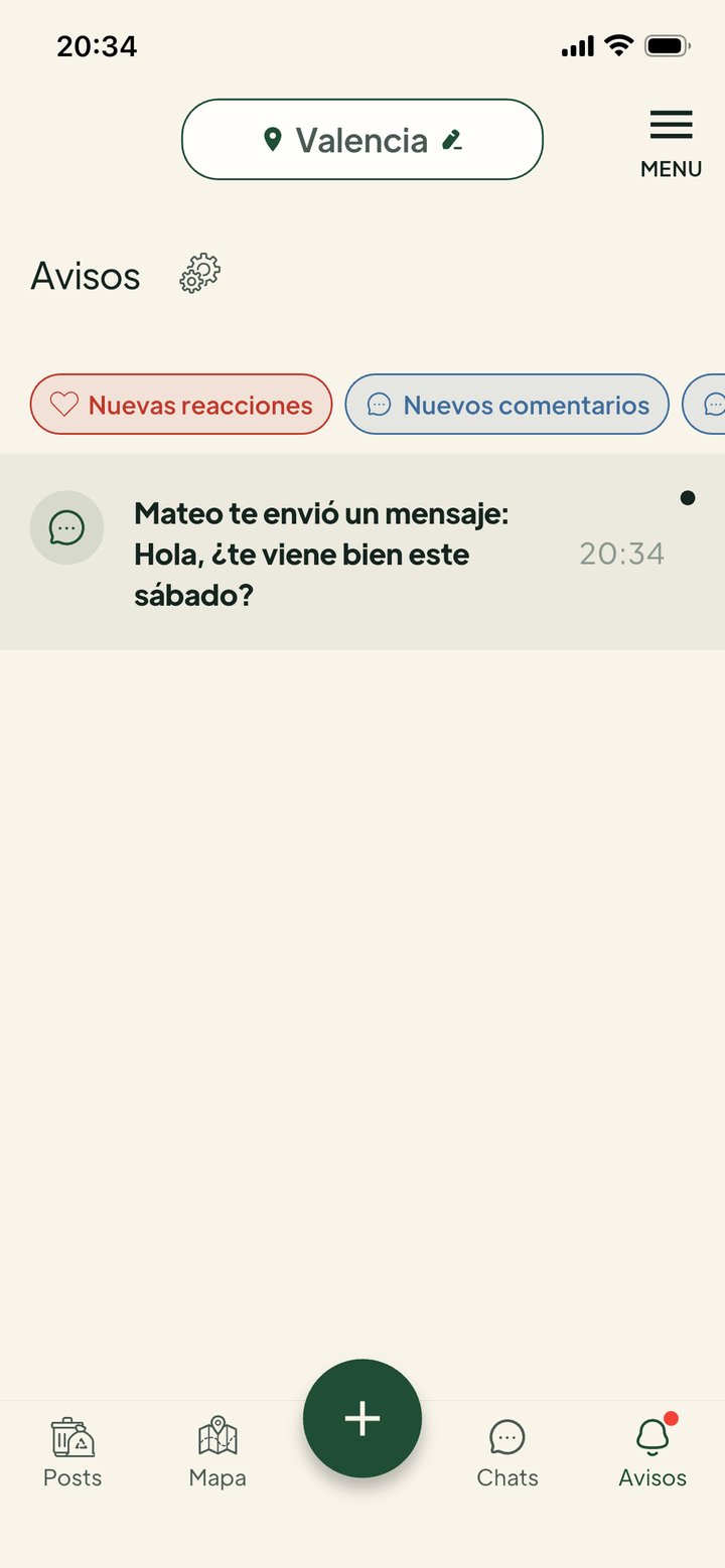 Pantalla de notificaciones de la app Givore