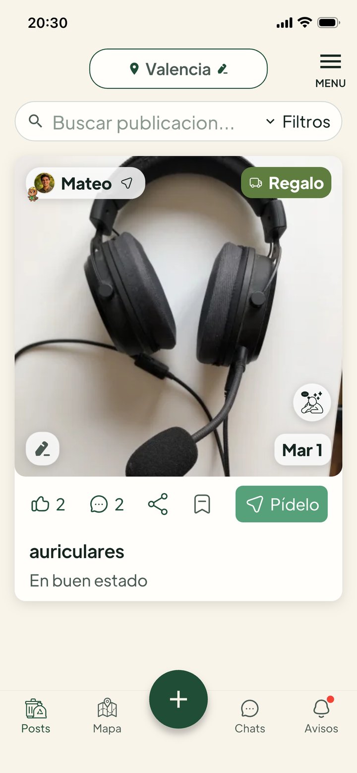Feed de la app Givore mostrando artículos gratis cerca