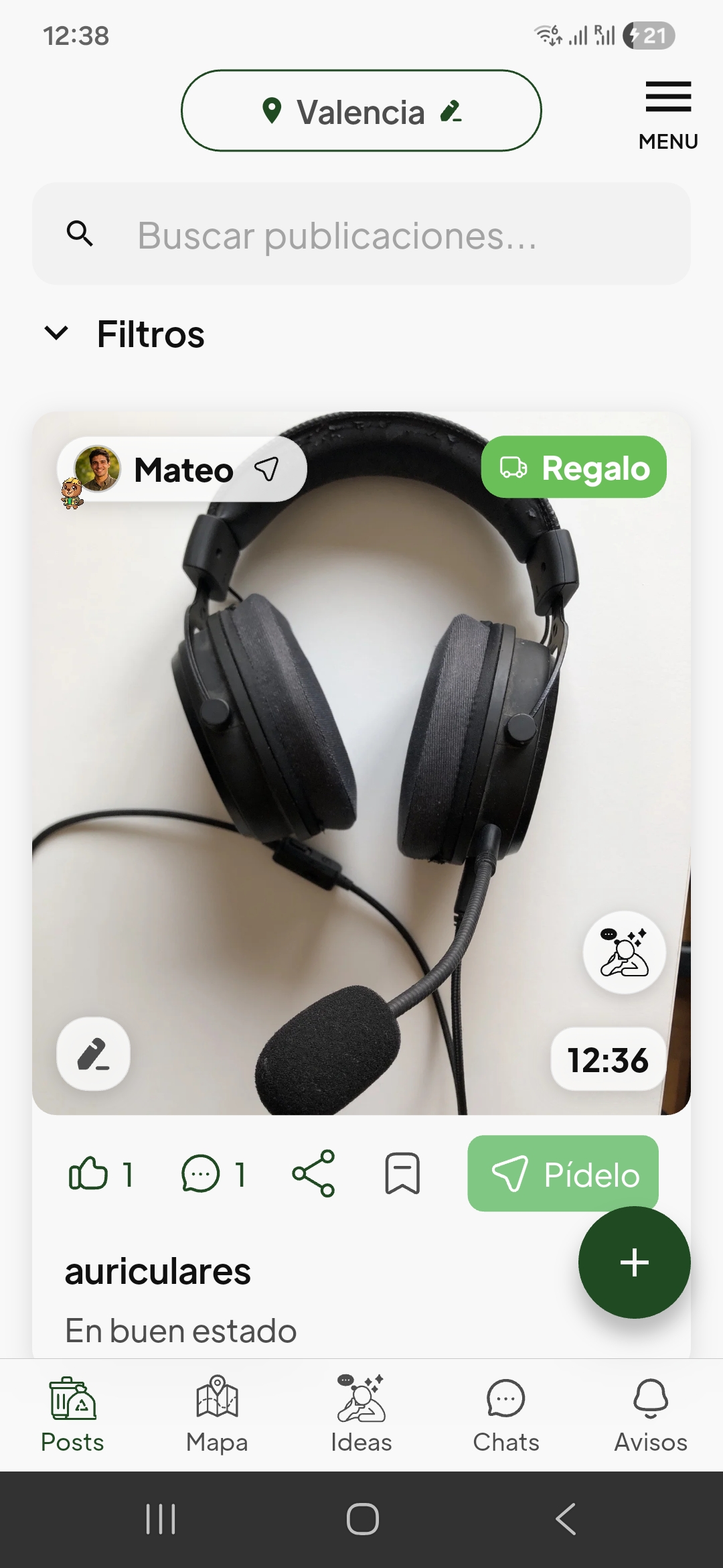 Givore app home feed showing items shared by your community