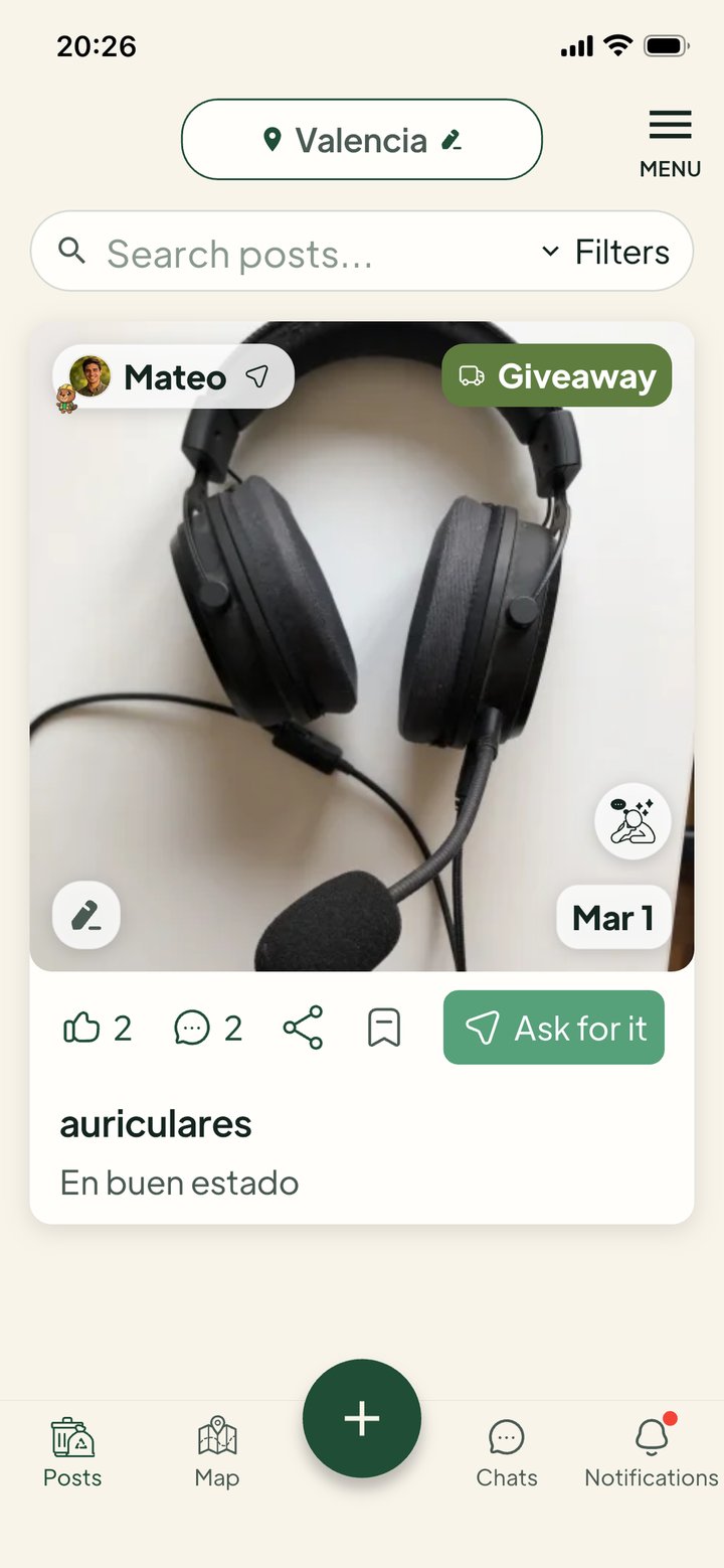 Givore app post feed showing free items shared nearby
