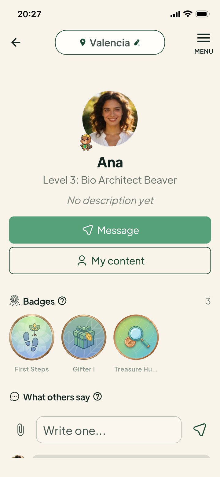 Givore app user profile with badges and levels