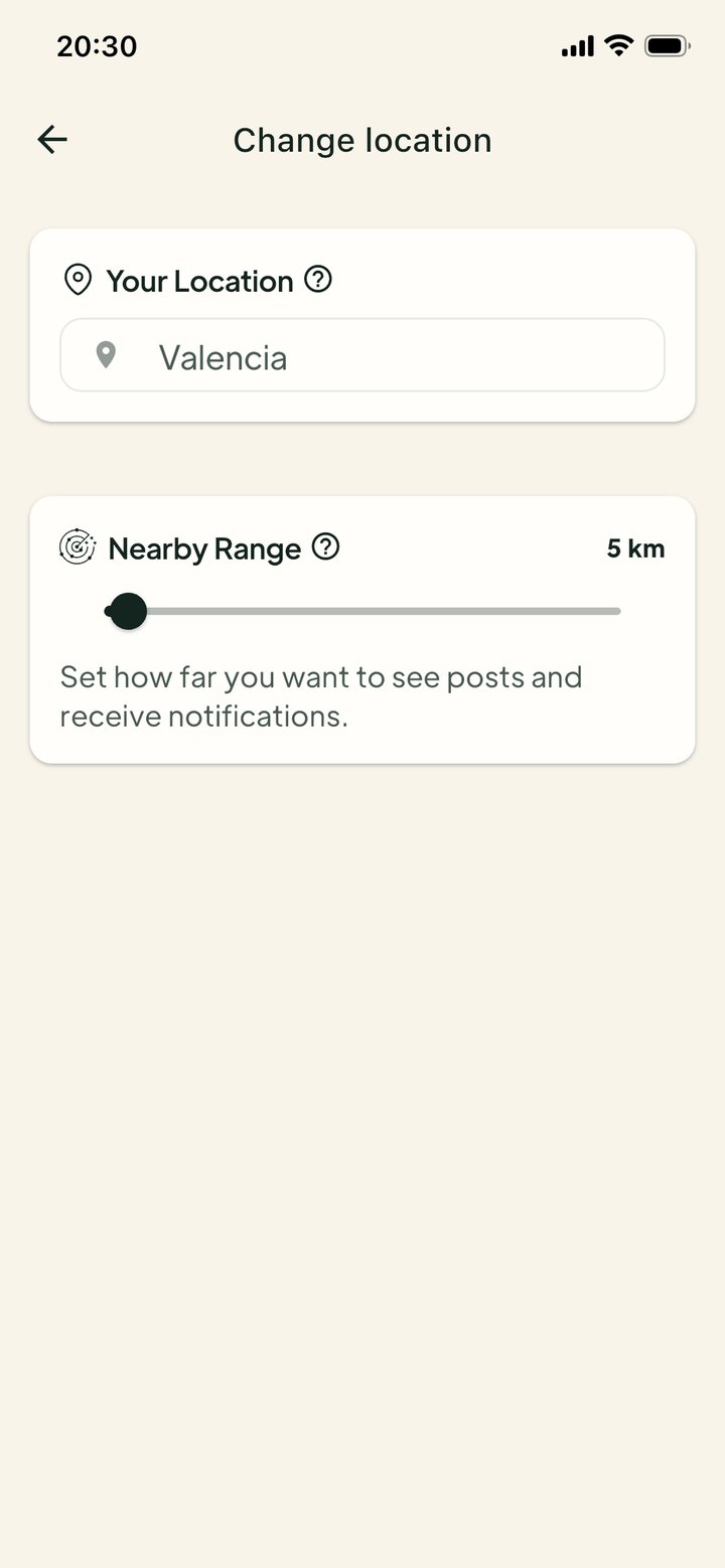 Givore app location and search range settings