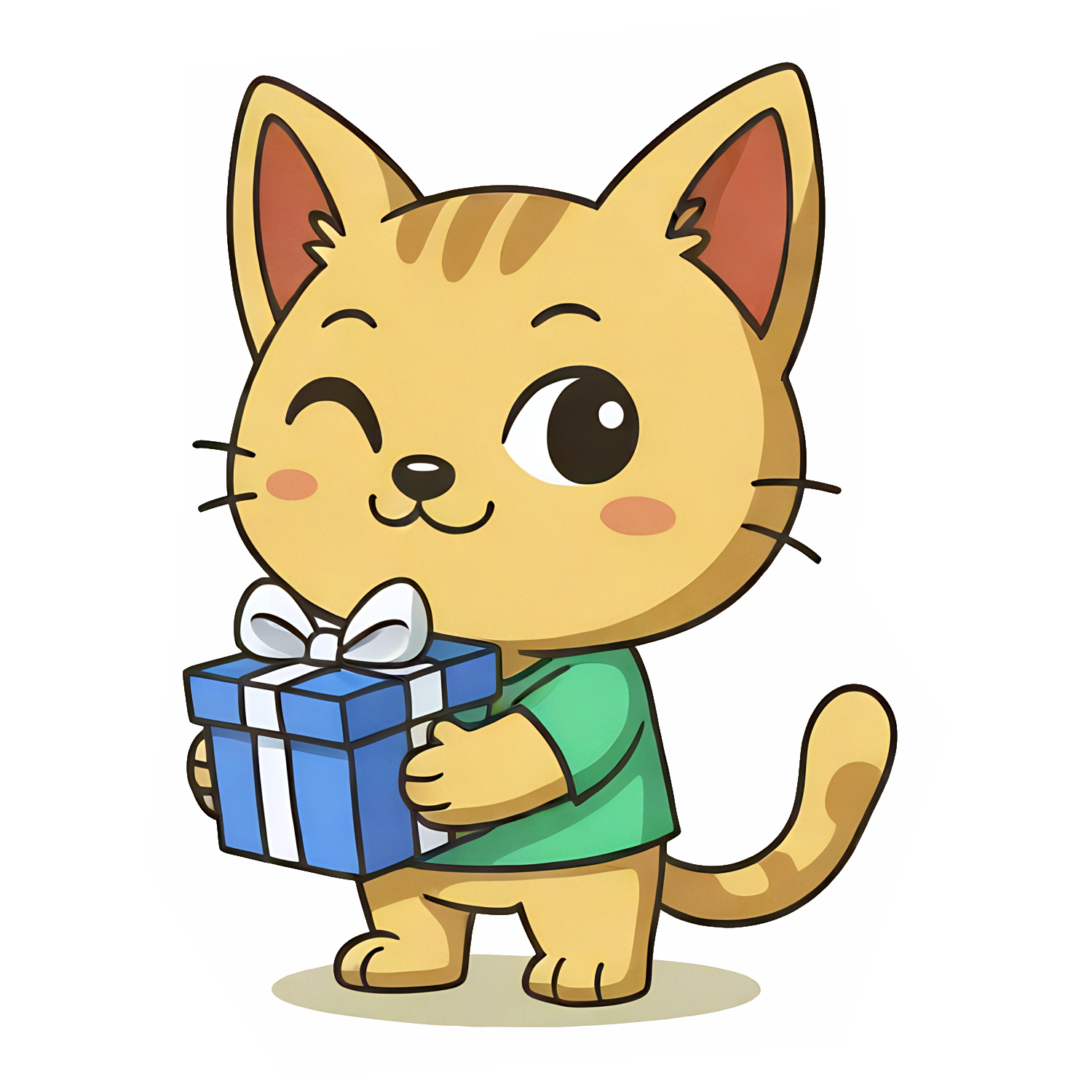 Givore mascot kitty with a gift