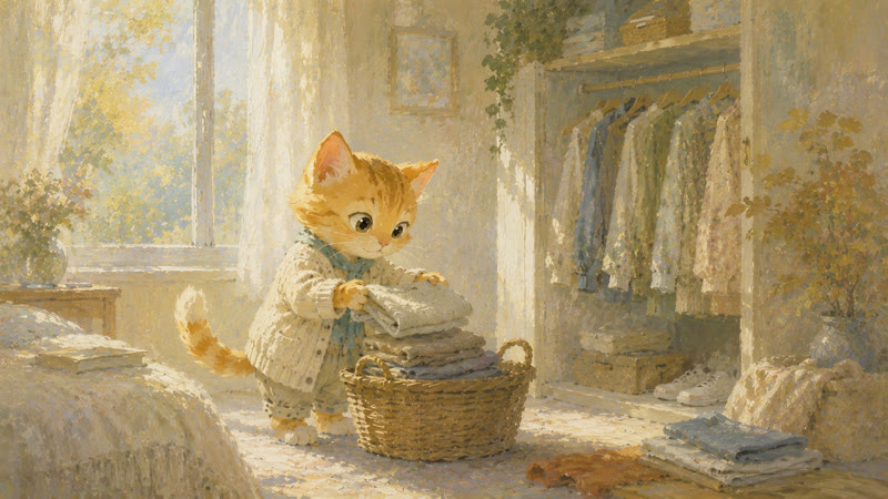 Impressionist painting of giving away clothes to the community