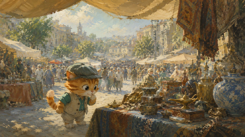 Impressionist painting of someone searching for a needed item